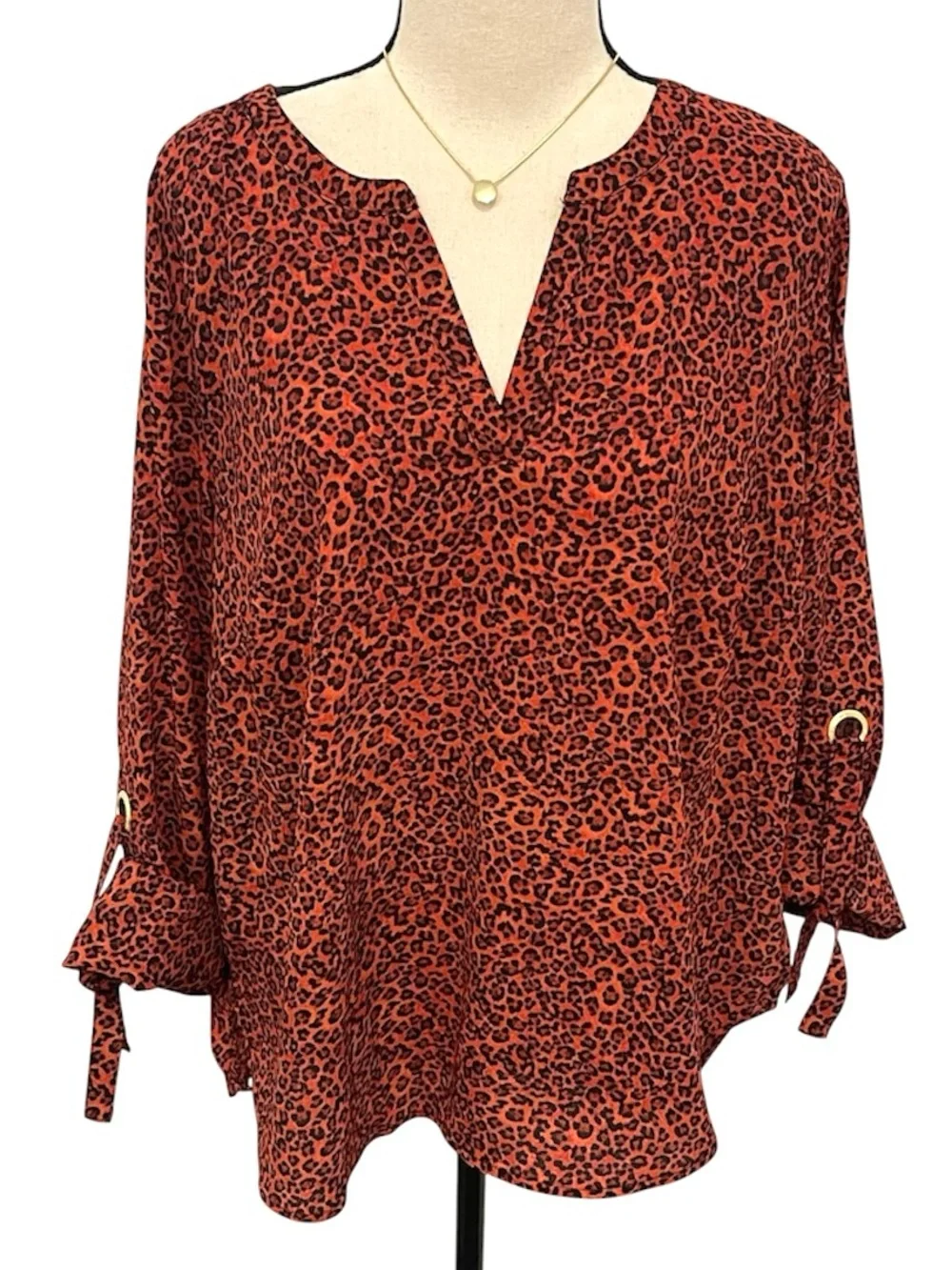 Michael Kors | Orange Rust Roll Tab Sleeve Blouse Top Sz L